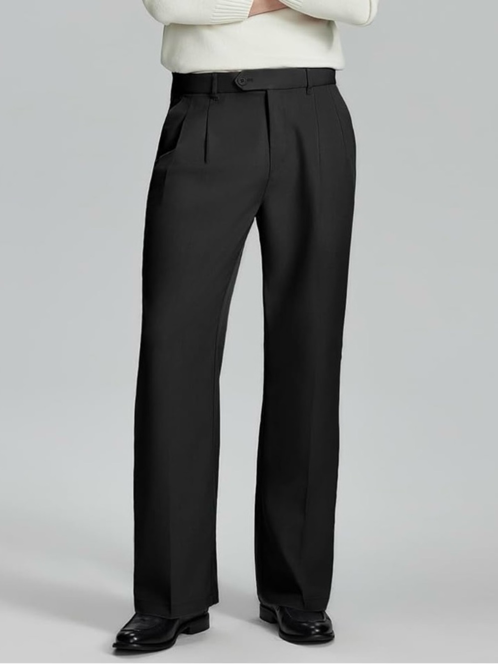 Men's Classic Black Wide-Leg Dress Pants